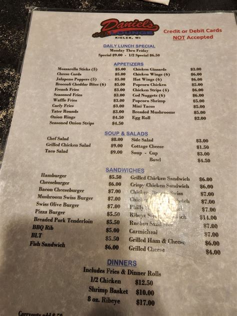 daniel's lounge menu.